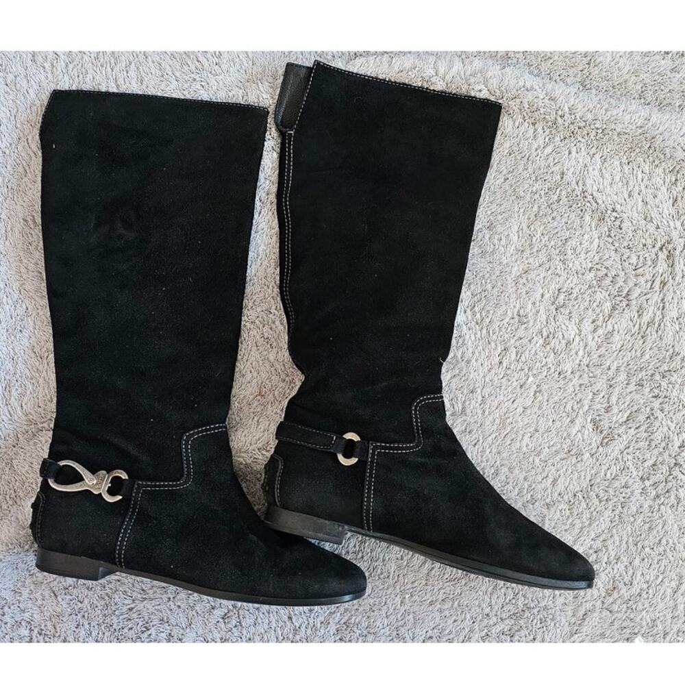 Tod's Suede Leather Flat Buckle‎ Riding Pull On Boots Women 5.5-6 EU 36.5 Black